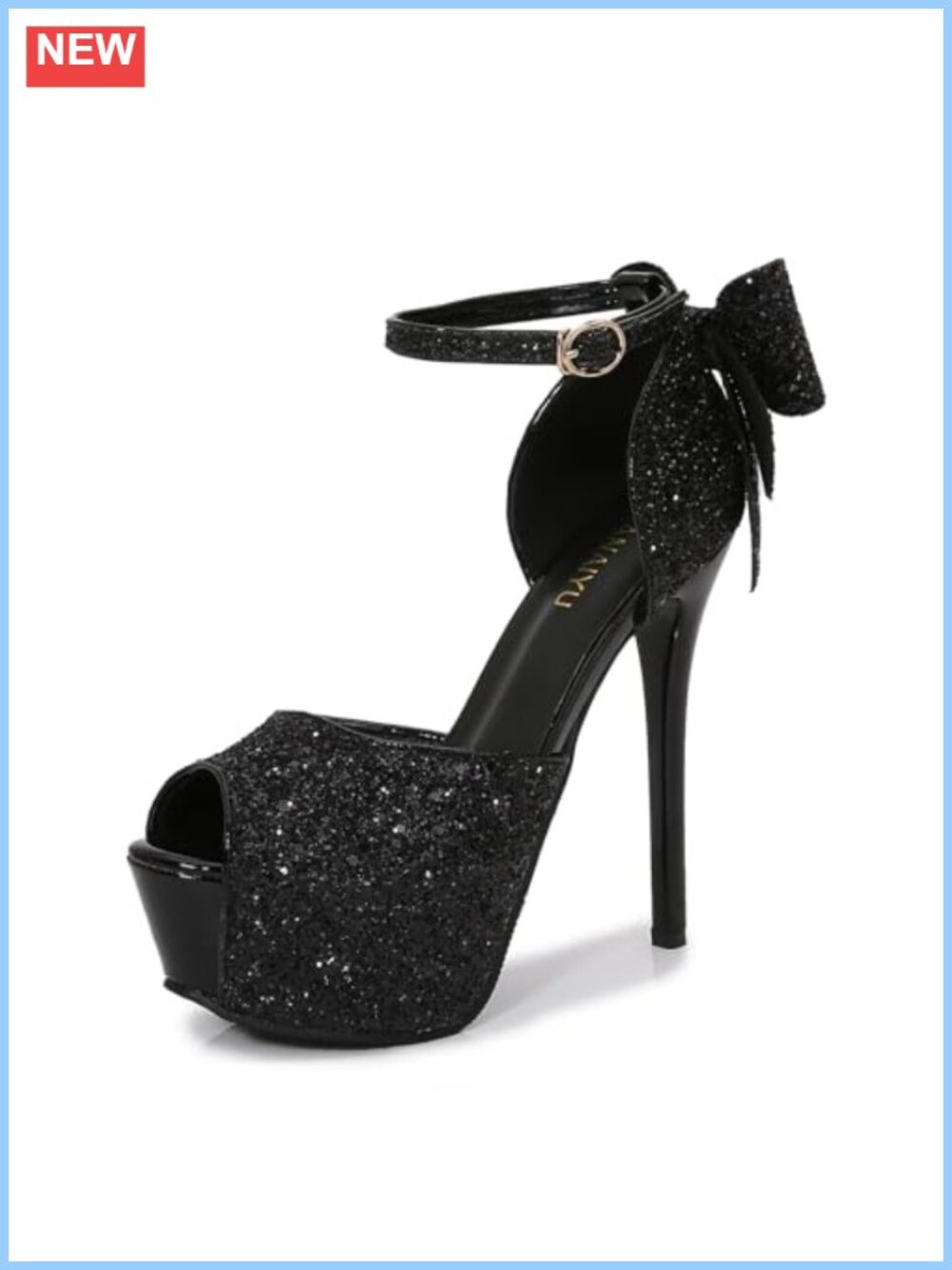 Women's Peep-Toe Platform Stiletto Sandals Sequins Ankle Strap Prom Heels